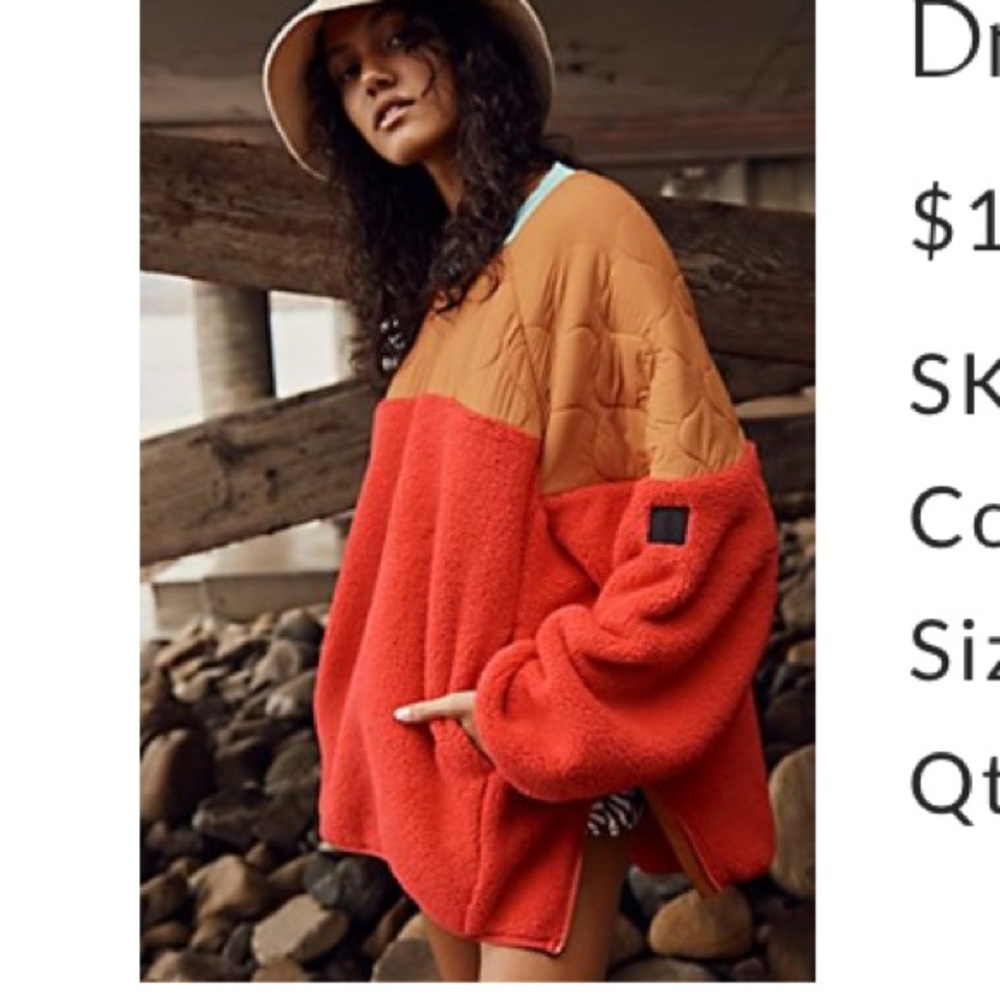 Free People Vibrant Orange and Tan Hoodie